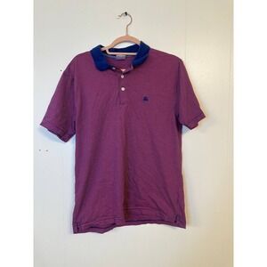 Brooks Brothers Polo Shirt Mens Medium Pink Navy Stripe Short Sleeve Cotton